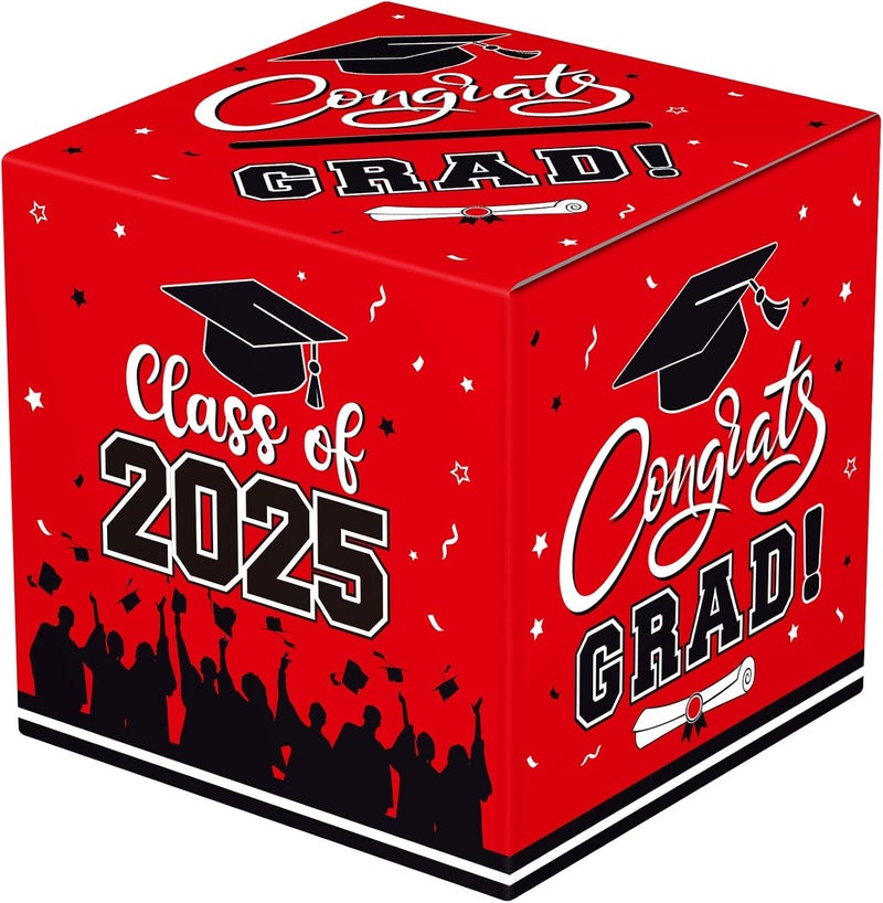 PERFQU Graduation Card Box 2025 - Congrats Grad Card Boxes Holder, Red Class of 2025 Graduation Gift Cards Box for Graduation Party Decorations 2025 Favors Decor Supplies Props,9x 9 x 9 inches - Image 1